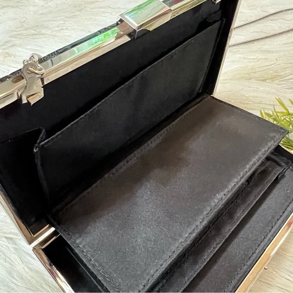 MICHE Black animal Print Faux Leather Silver tone Evening Clutch Bag NWOT - Picture 10 of 15